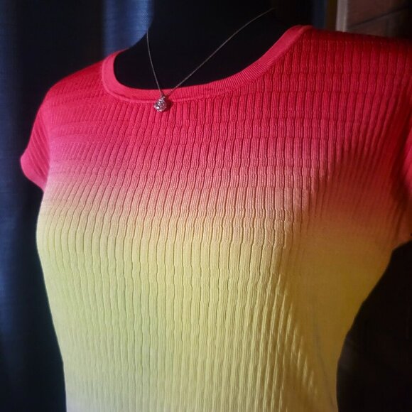 Jones New York Women's Ombre Style Capped Sleeve Ribbed Top - Size L - Picture 3 of 11